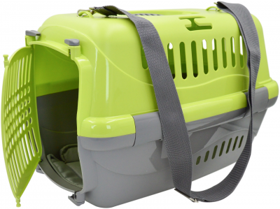 Переноска (Зооэкспресс) 17123 для животных "Турне" S с прозрачной пластиковой дверцей (коврик + ремень) 42*29*29,5 см зеленая