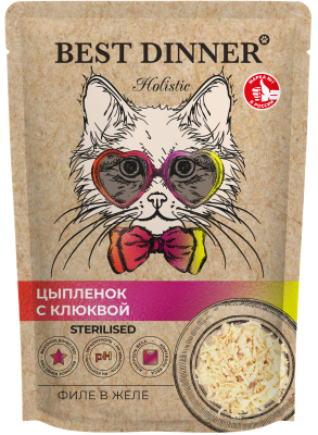 Best Dinner Cat Holistic Sterilised 0,07кг филе в желе с цыпленком и клюквой для стерилизованных кошек (408993) фото