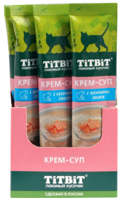 TiTBiT крем-суп с кусочками лосося для кошек (10 г х 4 упак)