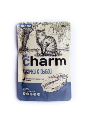 Charm 0,085кг рыба в желе пауч для стерилизованных кошек  фото Charm 0,085кг рыба в желе пауч для стерилизованных кошек  фото