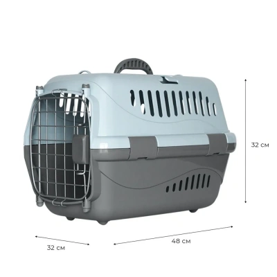 Переноска (Зооэкспресс) 16411 переноска для животных "Турне" M АВИА с металлической дверцей 48*32*32 см голубая