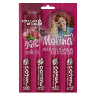 Колбаски (Molina) 0,02кг жевательные для кошек говядина и печень уп 4 шт. (2150) фото