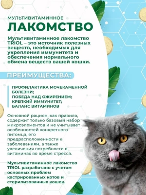 Triol 0,033кг лакомство мультивитаминное для кастрированных котов и стерилизованных кошек фото Triol 0,033кг лакомство мультивитаминное для кастрированных котов и стерилизованных кошек фото