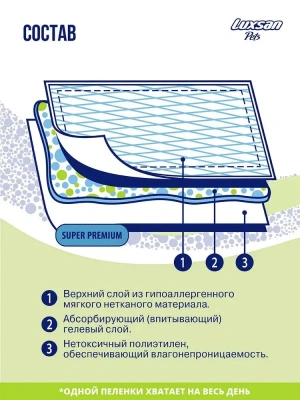 Пеленки (Luxsan) Коврики Premium GEL для животных 60х60 10шт/уп фото Пеленки (Luxsan) Коврики Premium GEL для животных 60х60 10шт/уп фото