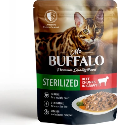 Баффало Mr.Buffalo Adult Sterilized Cat 0,085кг говядина в соусе влажный для кошек (790136) фото Баффало Mr.Buffalo Adult Sterilized Cat 0,085кг говядина в соусе влажный для кошек (790136) фото