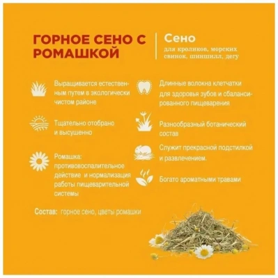 Сено (Little One) Горное с ромашкой 0,4кг для грызунов фото Сено (Little One) Горное с ромашкой 0,4кг для грызунов фото