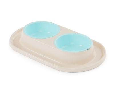 Миска (Zoo Plast) Мур-мяу 0,3л двойная на подставке, светло-бежевая (35,5*21,5*5см)  Миска (Zoo Plast) Мур-мяу 0,3л двойная на подставке, светло-бежевая (35,5*21,5*5см)