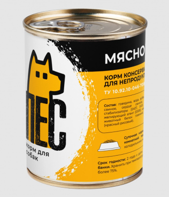 Пёс&Кот 0,338кг Мясное ассорти с говядиной консервы для собак (167340) фото