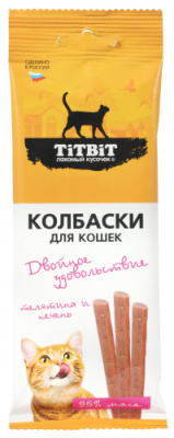 TiTBiT 0,015кг Двойное удовольствие колбаски с телятиной и печенью для кошек фото