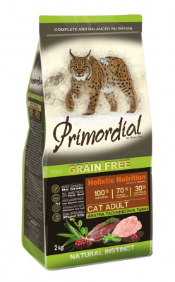Primordial 2кг утка, индейка беззерновой сухой для кошек (011140) Primordial 2кг утка, индейка беззерновой сухой для кошек (011140)