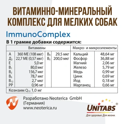 Unitabs 100таб./0,075кг витаминно-минеральная добавка ImmunoComplex  Q10 для иммунитета для мелких собак фото Unitabs 100таб./0,075кг витаминно-минеральная добавка ImmunoComplex  Q10 для иммунитета для мелких собак фото