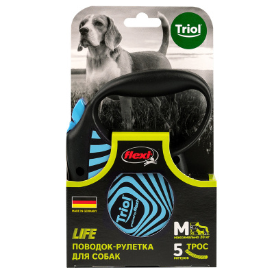 Рулетка (Triol) Flexi Life Geometry Blue M 5м до 20кг, трос для собак фото