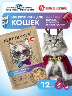 Best Dinner Cat Holistic 0,07кг филе в желе с курицей, тунцом и кальмарами для кошек (408894) фото