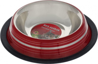 Миска (Beeztees) 653737 стальная нескользящая красная в полосочку 180мл*11см фото