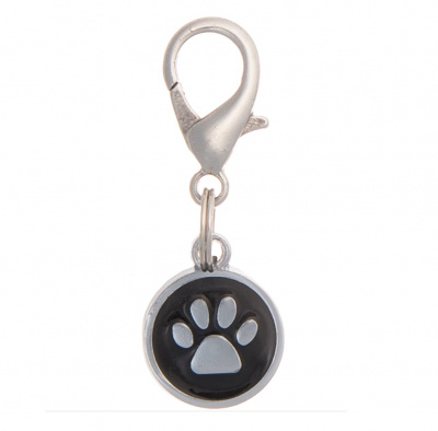 Адресник (ZooOne) круглый малый лапка чёрный 14 мм, гравировка (19047)