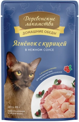 Деревенские лакомства 0,085кг пауч ягненок с курицей в нежном соусе, для кошек (70063071) фото