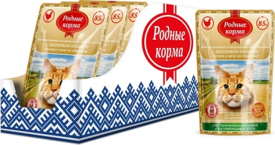 Родные корма 0,085кг с цыпленком и языком кусочки в желе по-степному для стерилизованных кошек (044273) фото