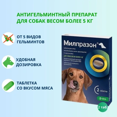 Милпразон (KRKA) 12,5/125мг 2таб. антигельминтик для собак свыше 5кг, 1таб./5-25кг (ЛИЦЕНЗИЯ) фото