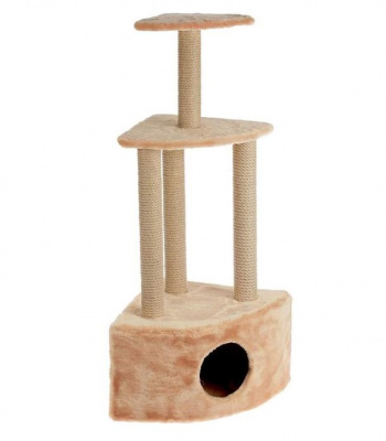 Домик Меридиан когтеточка Угловой трехэтажный, джут (40*40*115), светло-коричневый, д/кошек