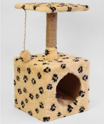 Домик Меридиан Квадратный малый с низкой полкой, джут (30*30*59) лапки б/ч, д/кошек