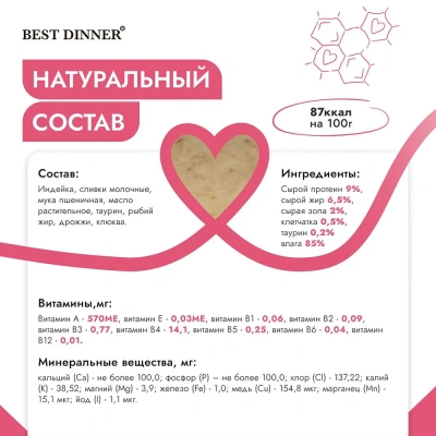 Best Dinner Exclusive Sterilised 0,085кг индейка с клюквой, мусс сливочный для кошек  фото Best Dinner Exclusive Sterilised 0,085кг индейка с клюквой, мусс сливочный для кошек  фото