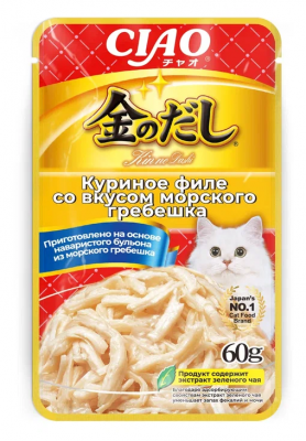 Inaba Ciao Kinnodashi 0,06кг RU207 Куриное филе со вкусом морского гребешка. Дополнительный рацион для кошек фото
