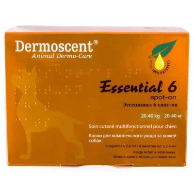 Эссеншиал Спот-он: капли для ухода за кожей для собак 20-40 кг, 2,4 мл (4 пип)  Эссеншиал Спот-он: капли для ухода за кожей для собак 20-40 кг, 2,4 мл (4 пип)