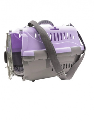 Переноска (Зооэкспресс) 17422 для животных "Турне" S АВИА с металлической дверцей (коврик+ремень) 42*29*29,5 см фиолетовая