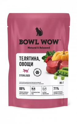 Bowl Wow 0,085кг телятина и овощи в соусе для стерилизованных кошек (662792) фото