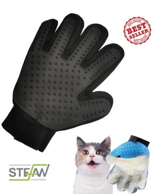 Перчатка (Stefan) PMG-1201BLCK массажная для вычесывания шерсти животных, 23х17см, черный