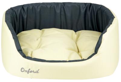 Лежанка (Зооэкспресс) 758242 овальная с подушкой «Oxford» №4 двухсторонняя 58*43*18 см бежевый/серый