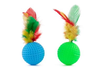 Игрушка (Чудодом) набор Мячик с перьями для кошек, 2шт h=9см d=3.5см  фото