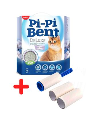 Pi-Pi-Bent 5кг DeLuxe Clean cotton комкующийся, наполнитель для кошек  (упаковка 4шт) + подарок фото