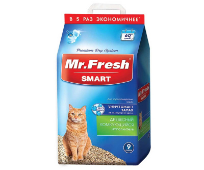 Наполнитель (Mr.Fresh) 9л/4,2кг Smart деревянный комкующийся для короткошерстных кошек (2)