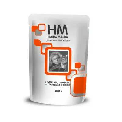 Наша Марка 0,1кг курица, печень, овощи в соусе влажный корм для кошек