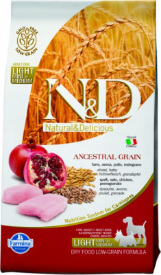 Farmina (Фармина) N&D Low Grain Dog 2,5кг с курицей и гранатом Лайт для собак средних мелких  пород (030504)