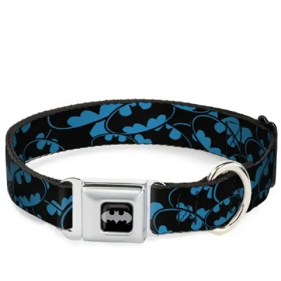 Ошейник (Buckle-Down) Бэт-сигнал 3 синий цвет с металлической застежкой 38-66см