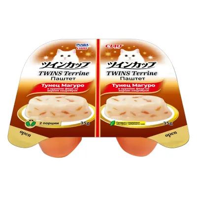 Inaba Ciao Twins Terrine 0,07кг (35г*2шт) RU1203 Паштет для кошек тунец Магуро и куриное филе со вкусом кацуобуси фото Inaba Ciao Twins Terrine 0,07кг (35г*2шт) RU1203 Паштет для кошек тунец Магуро и куриное филе со вкусом кацуобуси фото