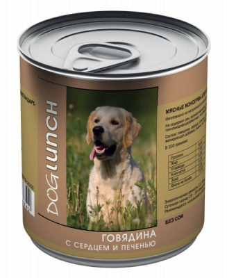 Дог Ланч 0,75кг паштет говядина с сердцем и печенью консервы для собак (73742) фото