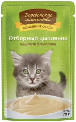 Деревенские лакомства 0,07кг Домашние обеды отборный цыпленок, паштет для котят (74500653) фото