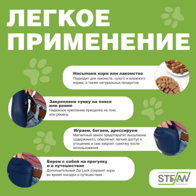 Сумочка (Stefan) для лакомств WF50718 силиконовая с замком большая New, синий  фото Сумочка (Stefan) для лакомств WF50718 силиконовая с замком большая New, синий  фото