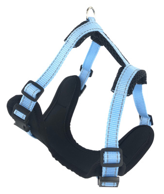 Шлейка (Зооэкспресс) 5812 Г FRESH LINE S с ручкой, неопрен, капрон, сетка, ОГ 50-60 см, черная с голубым