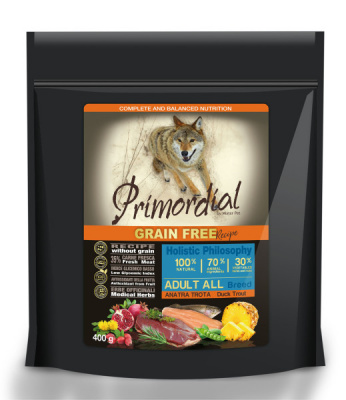 Primordial 0,4кг форель, утка беззерновой сухой для собак (011546) фото