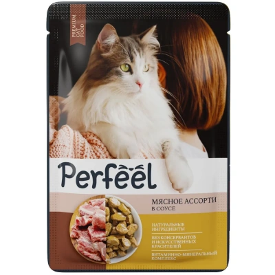Perfeel 0,075кг мясное ассорти в соусе для кошек пауч фото