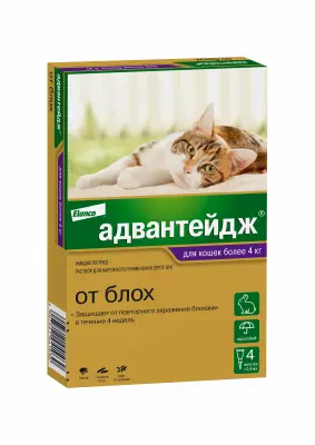 Адвантейдж 80 капли (4пип х 0,8мл) против паразитов для кошек более 4кг (ЛИЦЕНЗИЯ) фото