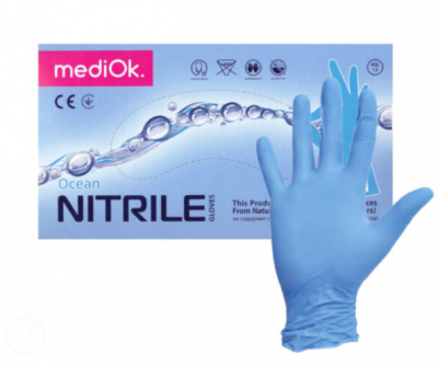 Перчатки mediOk смотровые нитриловые (Blue Sail), голубой, L (50 пар/упак)