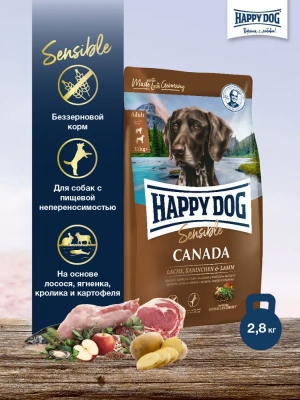 Happy Dog Supreme Sensible Canada 2,8кг лосось кролик ягненок картофель сухой для собак средних и крупных пород и щенков с 6м с чувствительным пищеварением Happy Dog Supreme Sensible Canada 2,8кг лосось кролик ягненок картофель сухой для собак средних и крупных пород и щенков с 6м с чувствительным пищеварением