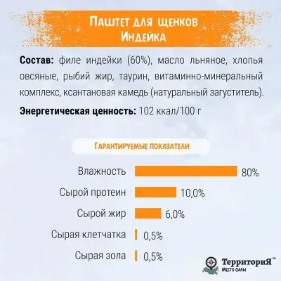 Территория Кавказ 0,1кг Паштет Индейка влажный корм для щенков фото