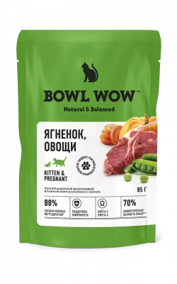 Bowl Wow 0,085кг ягненок и овощи в соусе для котят и беременных кошек (662761) фото