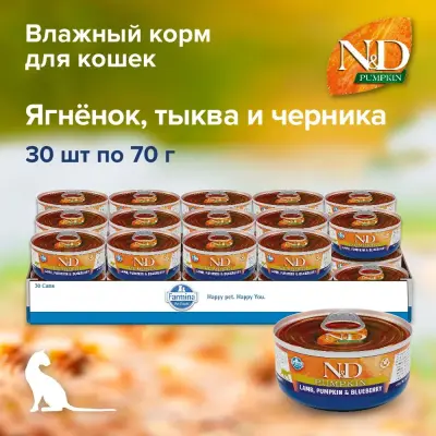 Farmina (Фармина) N&D Cat 0,070кг консерва тыква ягненок и черника для кошек (102109) фото Farmina (Фармина) N&D Cat 0,070кг консерва тыква ягненок и черника для кошек (102109) фото